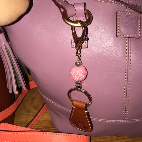 Dooney bag charm leather key fob with Handmade bead and claw clasp addition - Picture 11 of 11